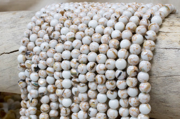 Reconstructed Manmade Turquoise & Shell 6mm Round - Dyed Ivory - 2mm Large Hole